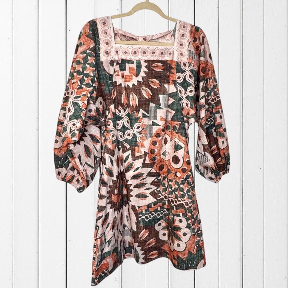 NWT CHUFY Dennis Dress Hans Green Open Back Tie Bohemian Floral Organic Cotton S